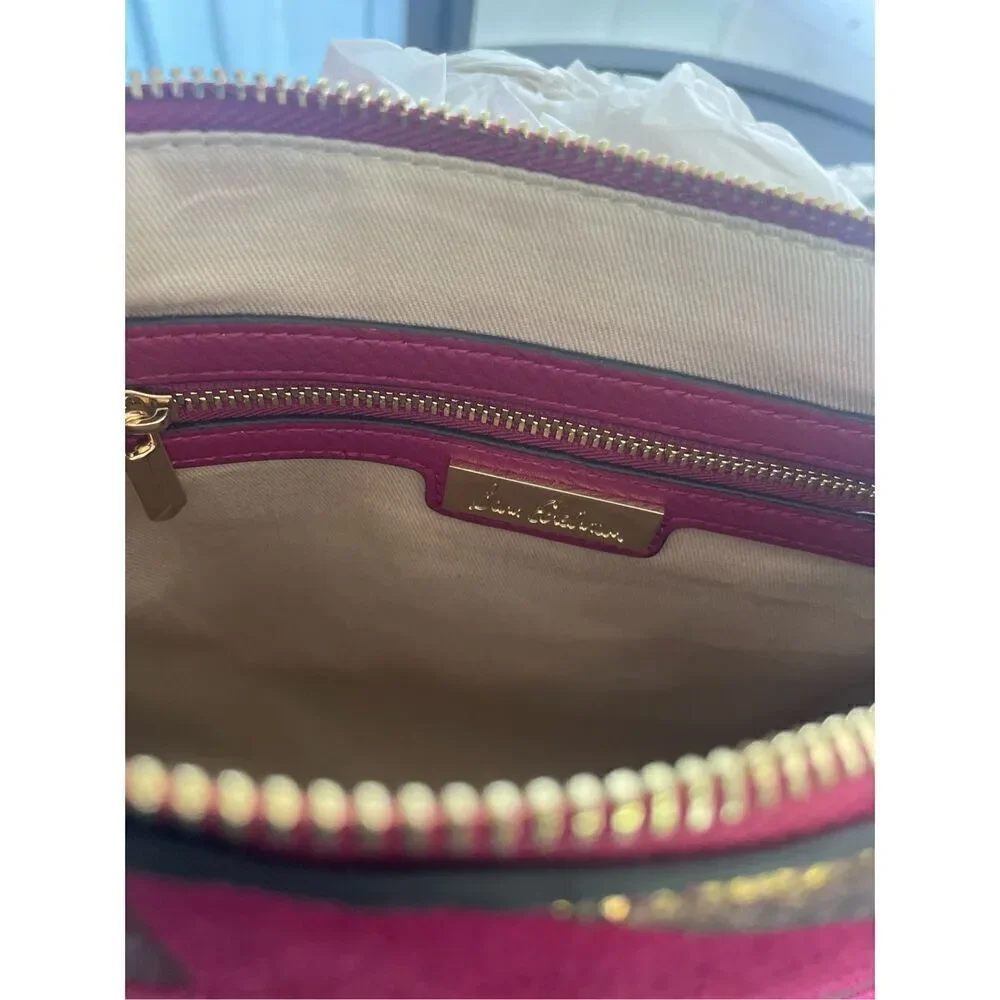 NWT Sam Edelman Chevron Suede Leather Patchwork Fringe Clutch Red/ Brown - Picture 11 of 15